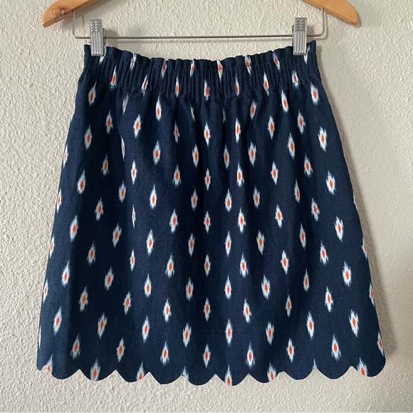 J.Crew Printed Scalloped Sidewalk Skirt Women’s 00 Blue Linen Cotton Elastic - Picture 7 of 12